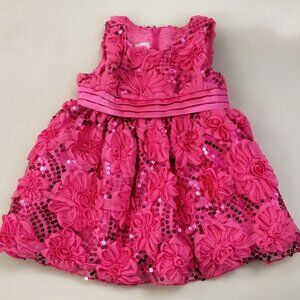 American Princess  Pink Rosettes Dress with Diaper Guard  Size 6M